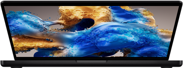 Leicht geöffnetes MacBook Pro mit buntem Display