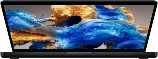 Leicht geöffnetes MacBook Pro mit buntem Display