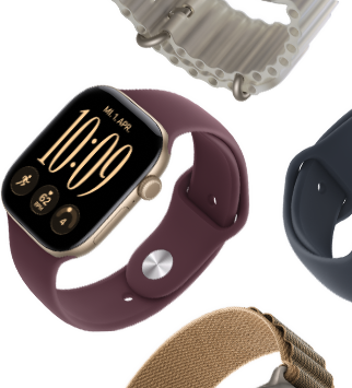 Apple Watch Series 11 Armbänder: Sportarmband in Nebelviolett, Ocean Armband in Maritimblau, Alpine Loop in Hellblau