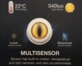 misst Temperatur, Licht sowie Bewegung.