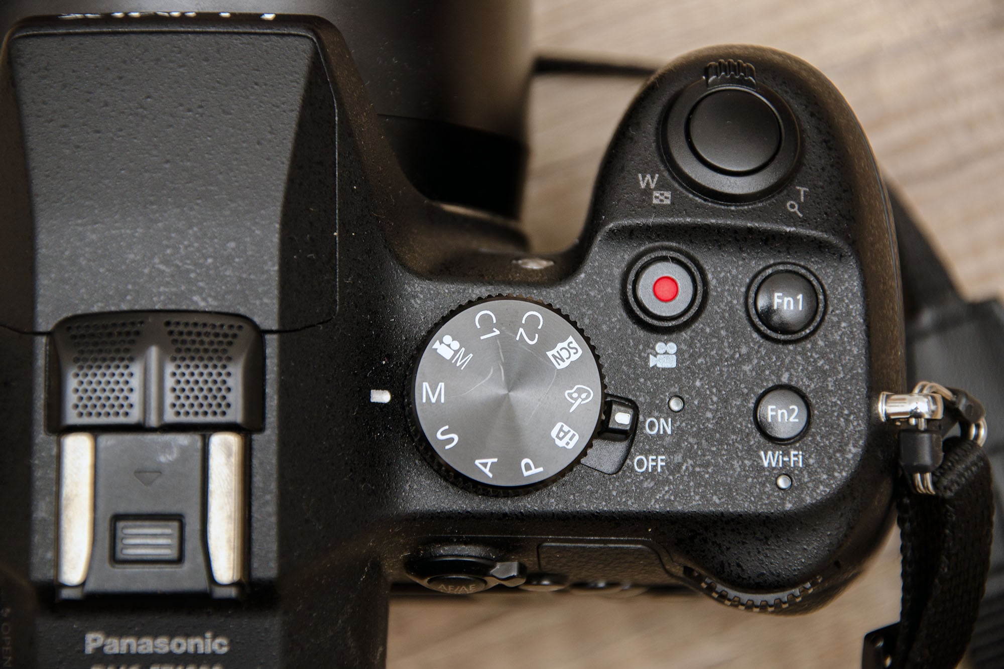 Modus Auswahl an Lumix Kamera nahaufnahme