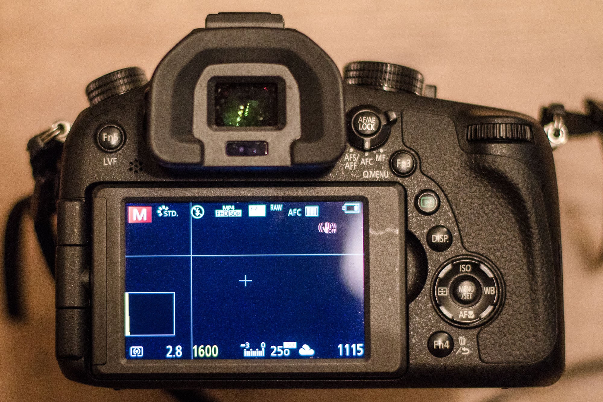 Lumix Kamera Display mit Einstellungen