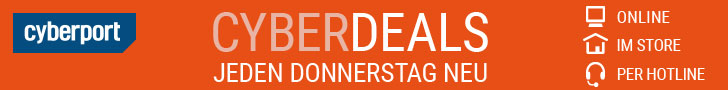 Banner Cyberdeals. Jeden Donnerstag neue Technik Deals bei Cyberport