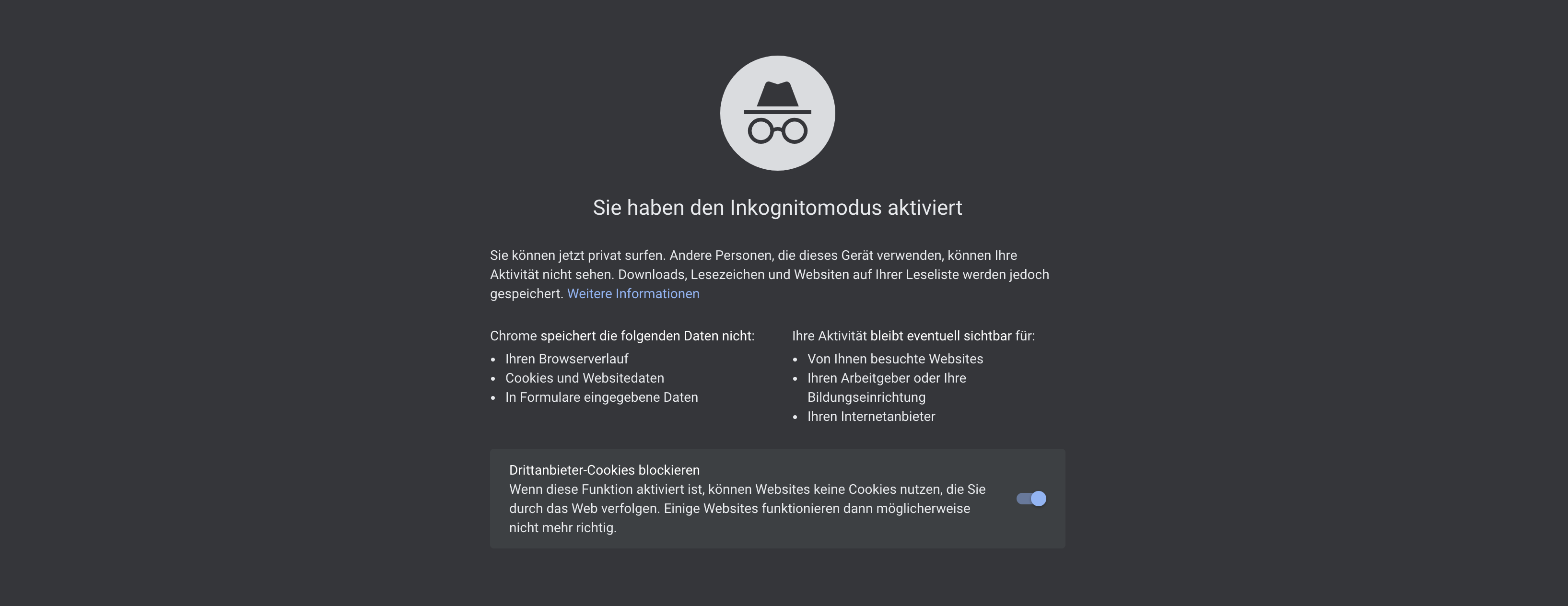 Inkognito-Modus Chrome Browser