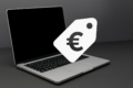 Banner für den Artikel Business Notebooks kosten mit einem Laptop und einem Preistag
